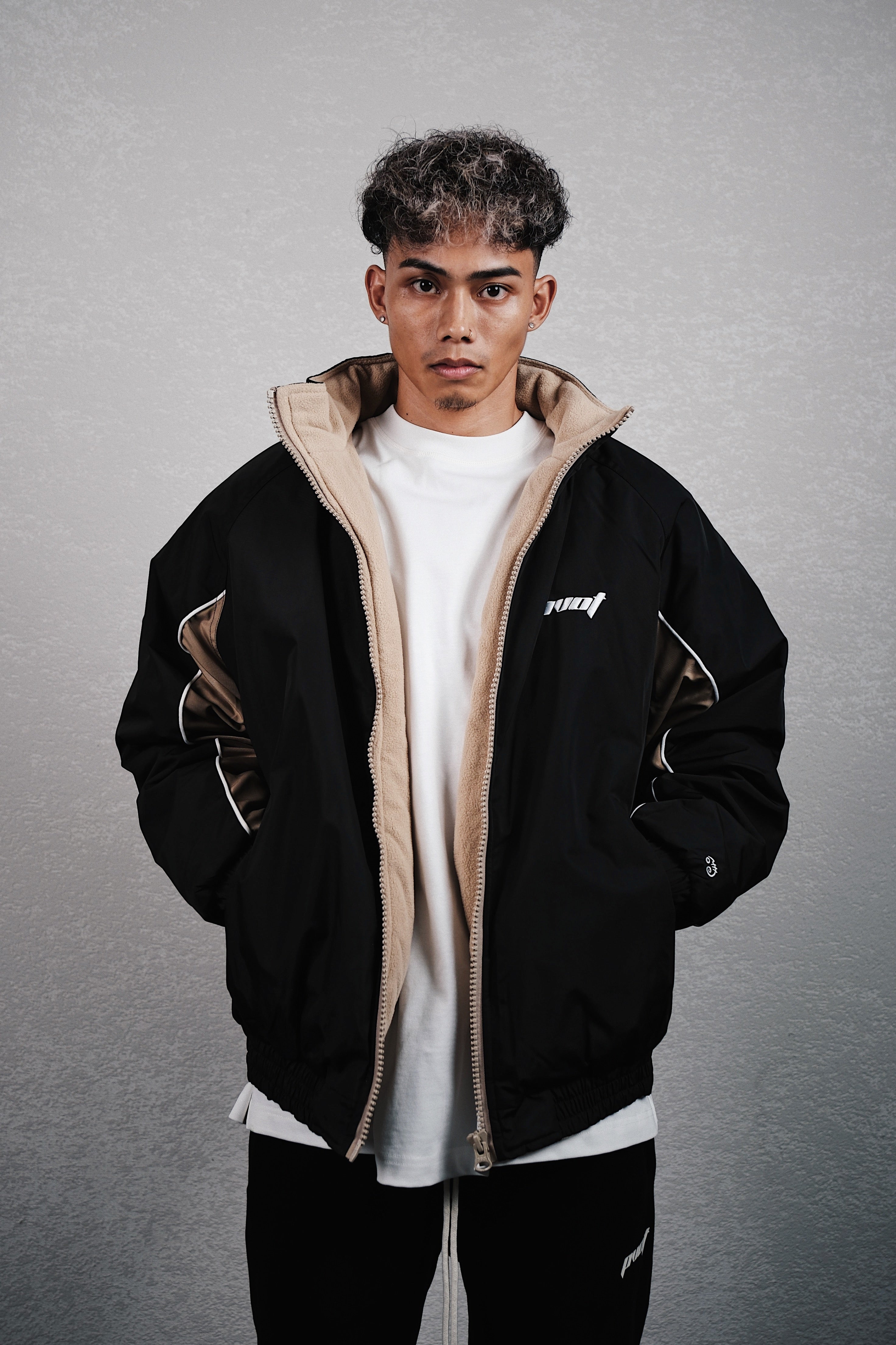 Pvot Crew Stadium Jacket (Black / Beige)