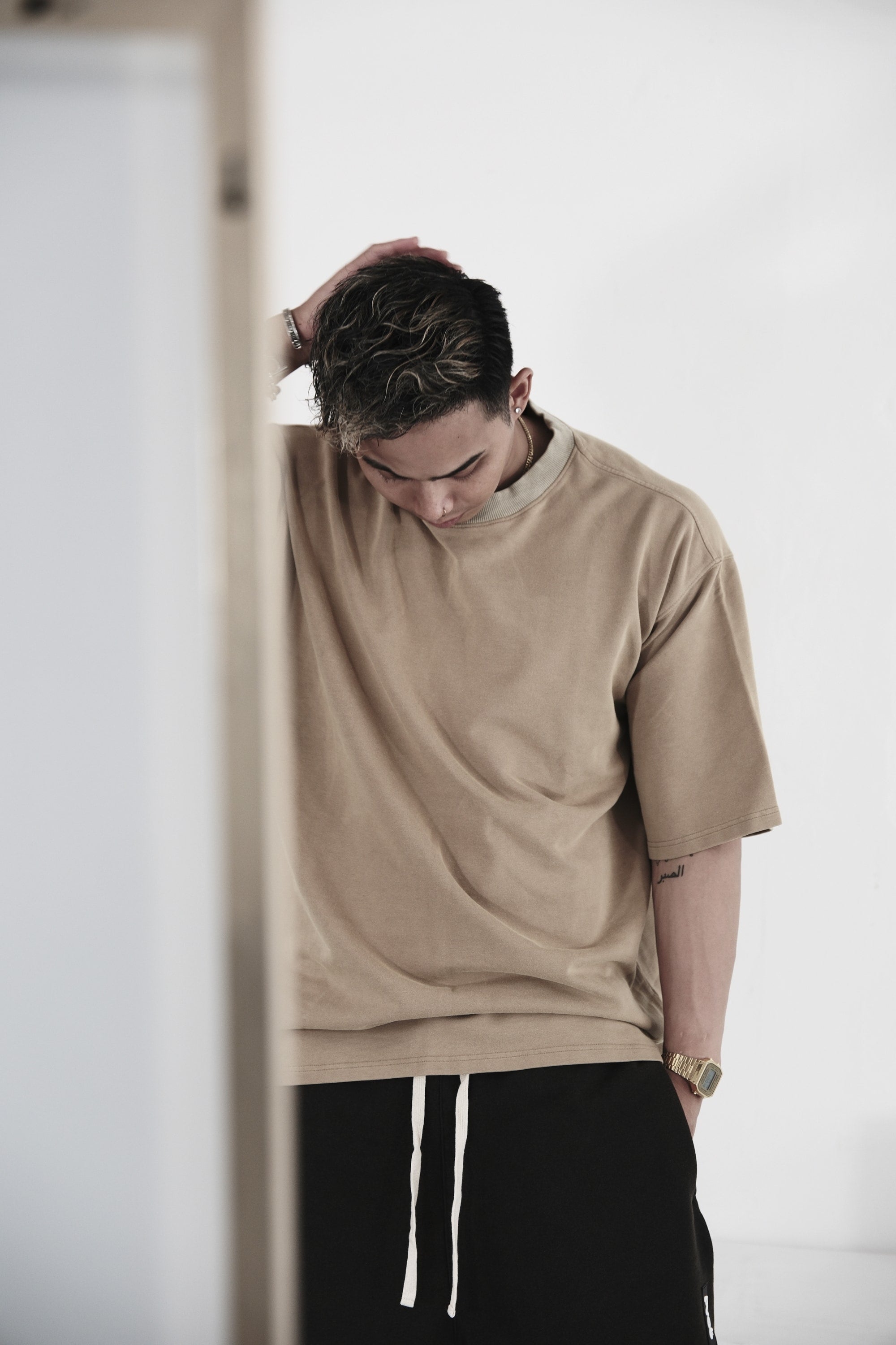 "Solitude" Over Sized T-Shirts (Washed S-Beige)