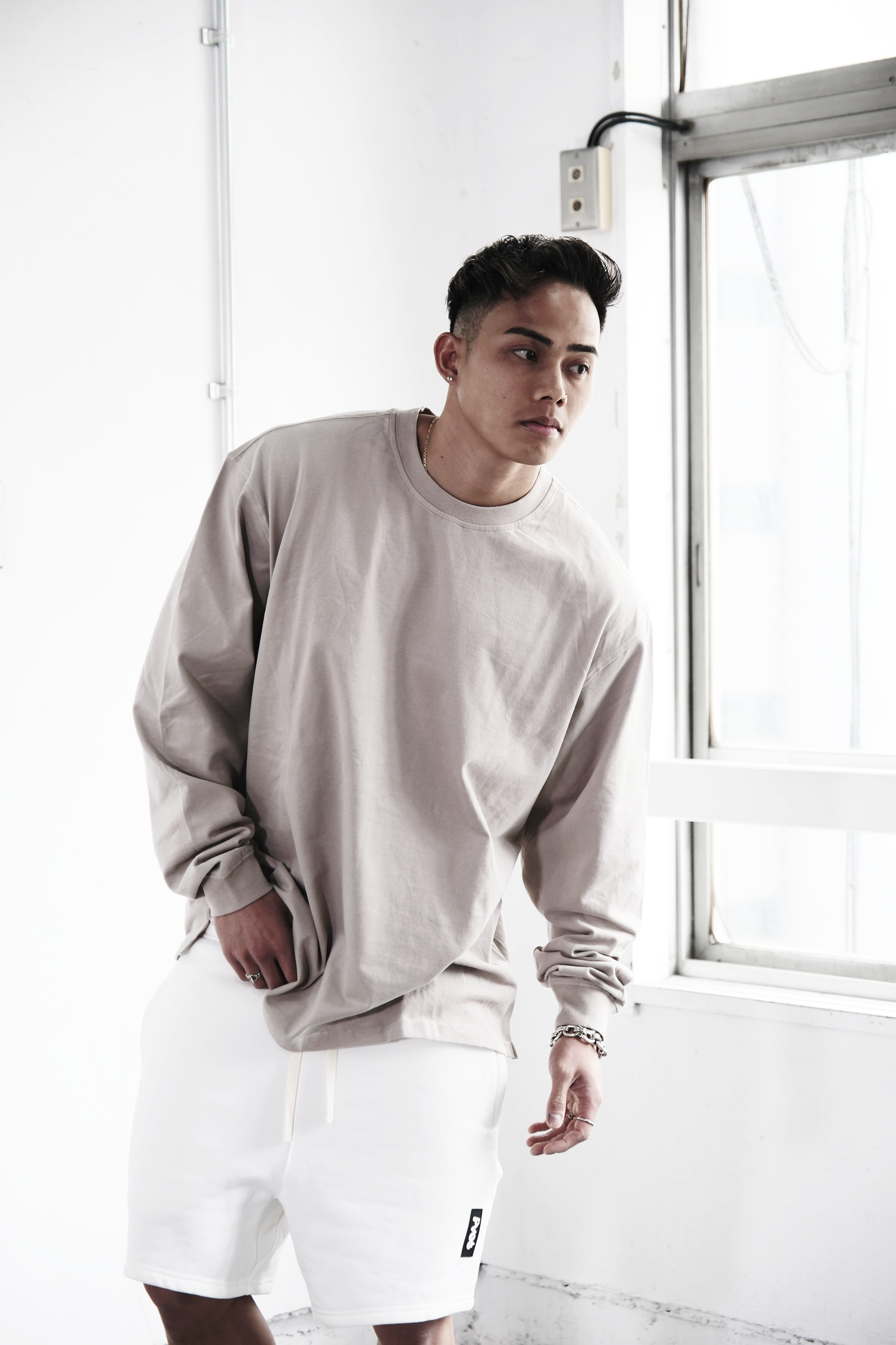 Pvot Over-Sized Long Sleeve T-Shirts (Sand Beige)