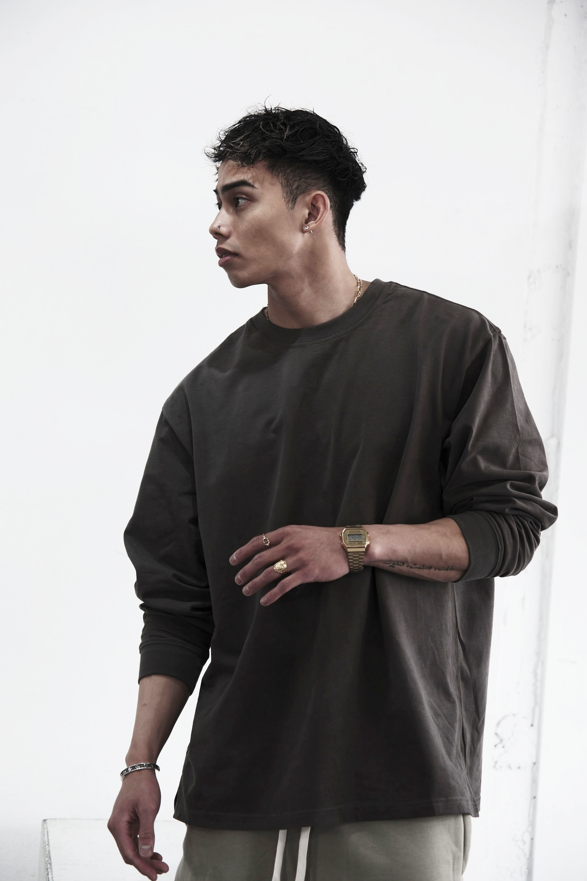 Pvot OverSized Long Sleeve T-shirts (Dark Olive)